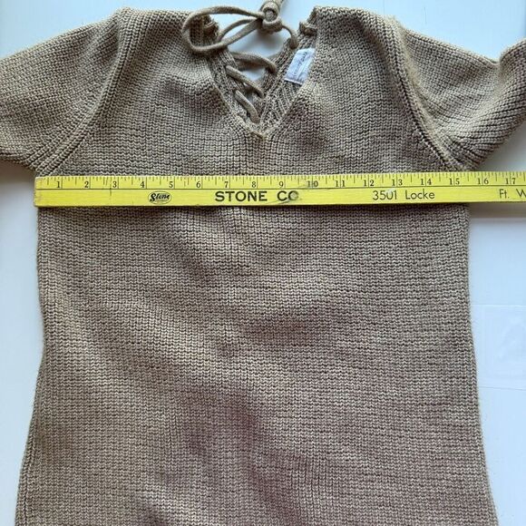 Emory Park V-neck Long Sleeve Lace-up Back Ribbed Knit Fall Sweater Tan Small - Picture 3 of 8